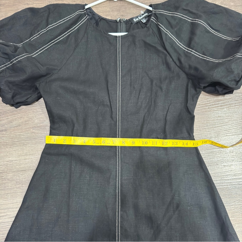 En Saison Black Midi Dress with Puff Sleeves - Picture 9 of 10